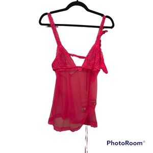 New Victoria’s Secret pink lace sheer babydoll lingerie set.NWOT.Size S